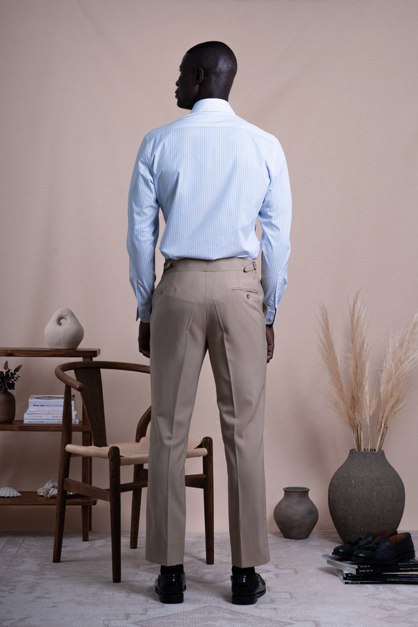 Stripes White+Light Blue Cotton Business Shirt