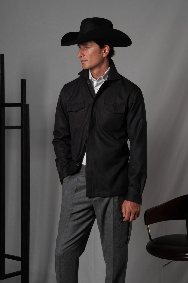 Moulin Stone Grey Wool Overshirt