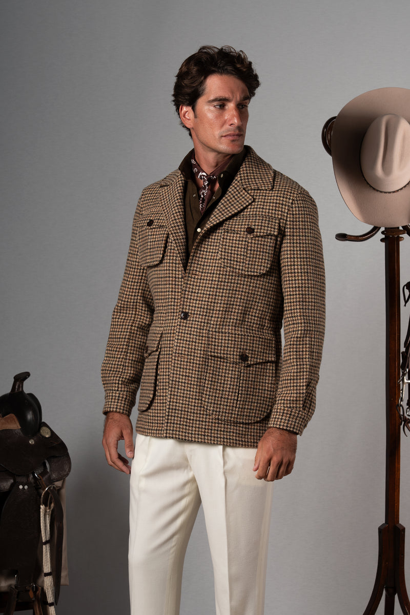 Houndstooth Beige Wool Sahariana