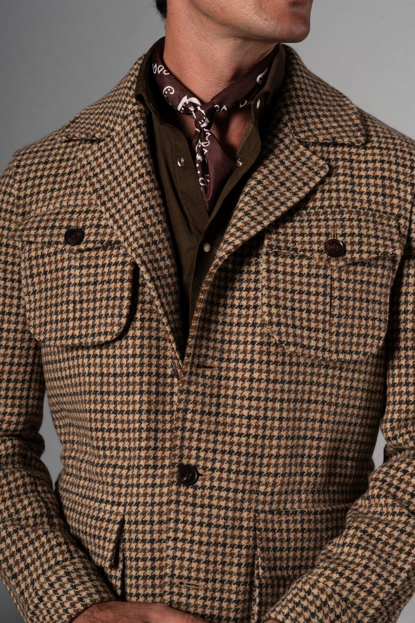 Houndstooth Beige Wool Sahariana