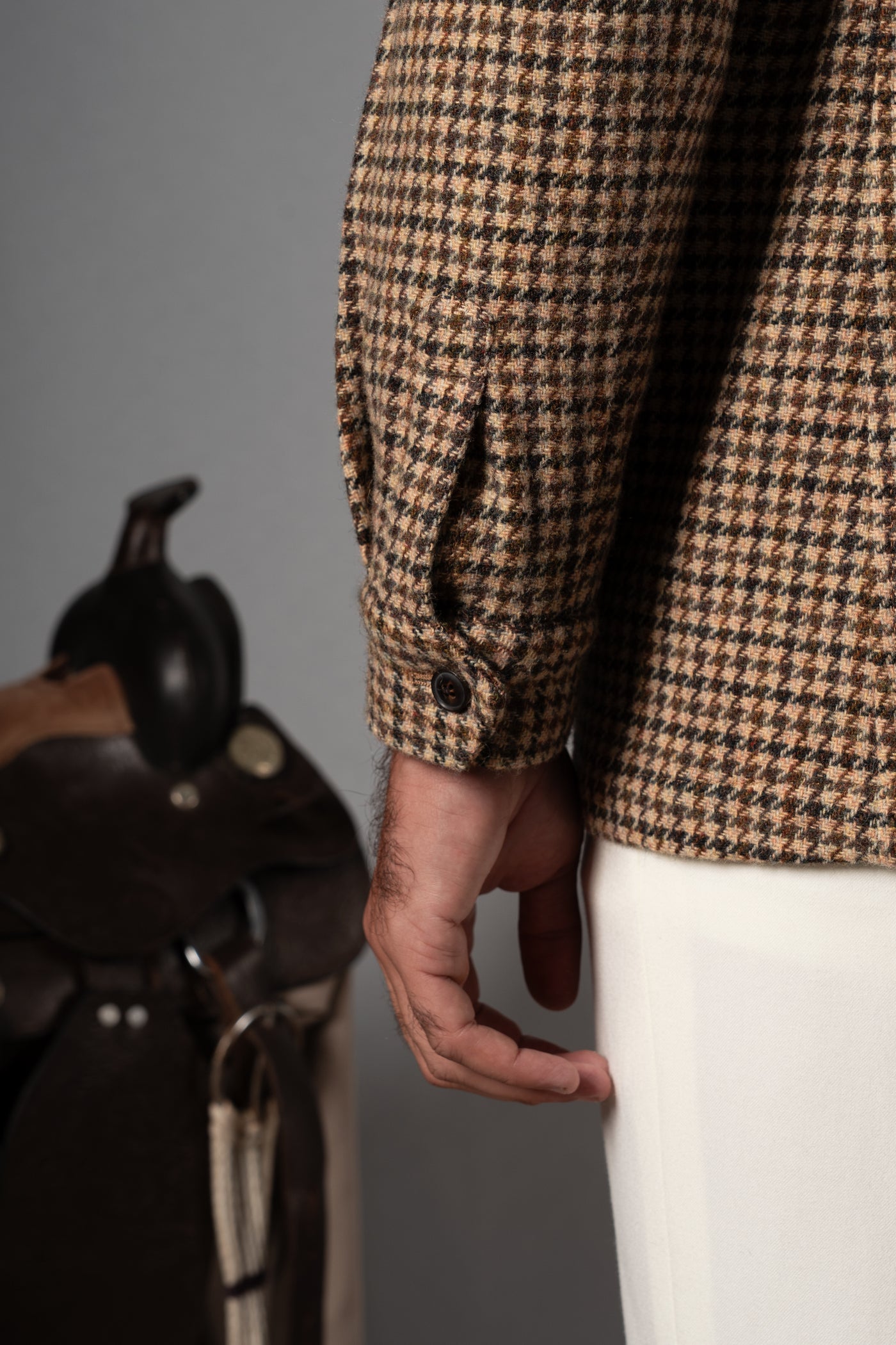 Houndstooth Beige Wool Sahariana