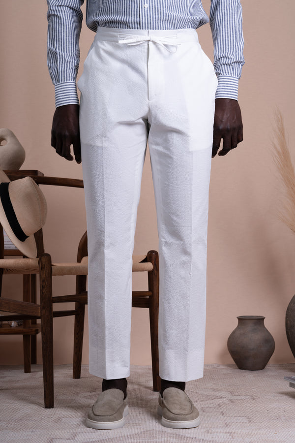 Seersucker Off White Cotton Tailoring Pants