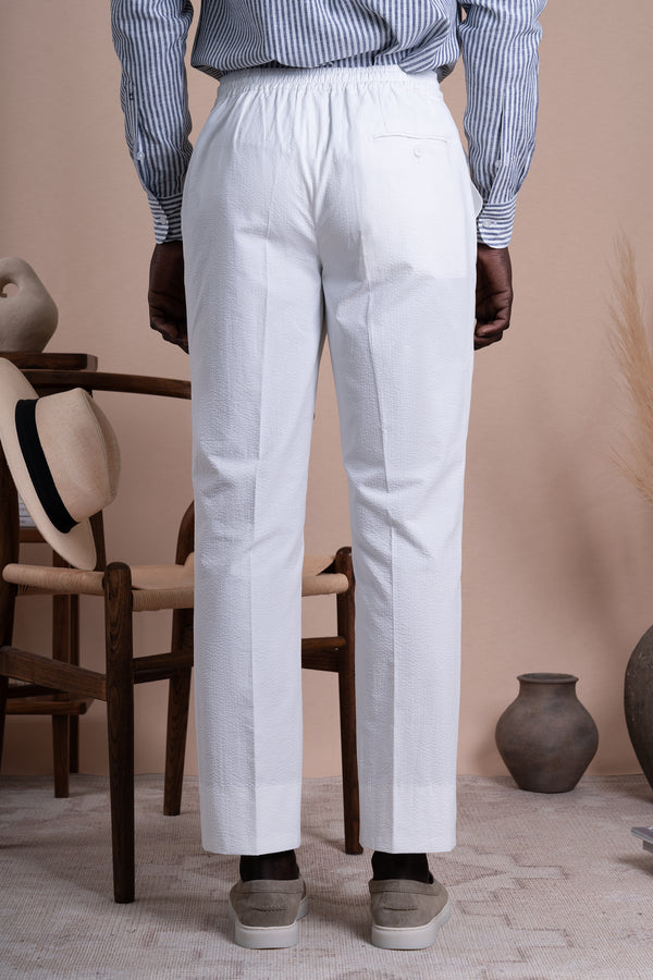 Seersucker Off White Cotton Tailoring Pants