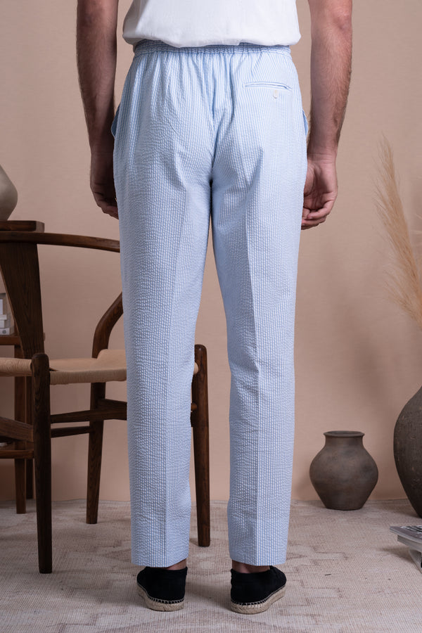 Seersucker White+Navy Cotton Tailoring Pants