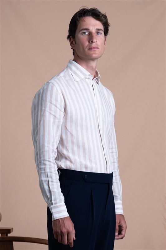 Stripes Beige Linen Business Shirt