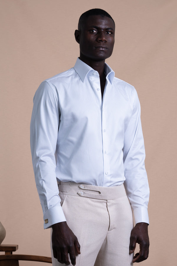 Stripes White Cotton Business Shirt