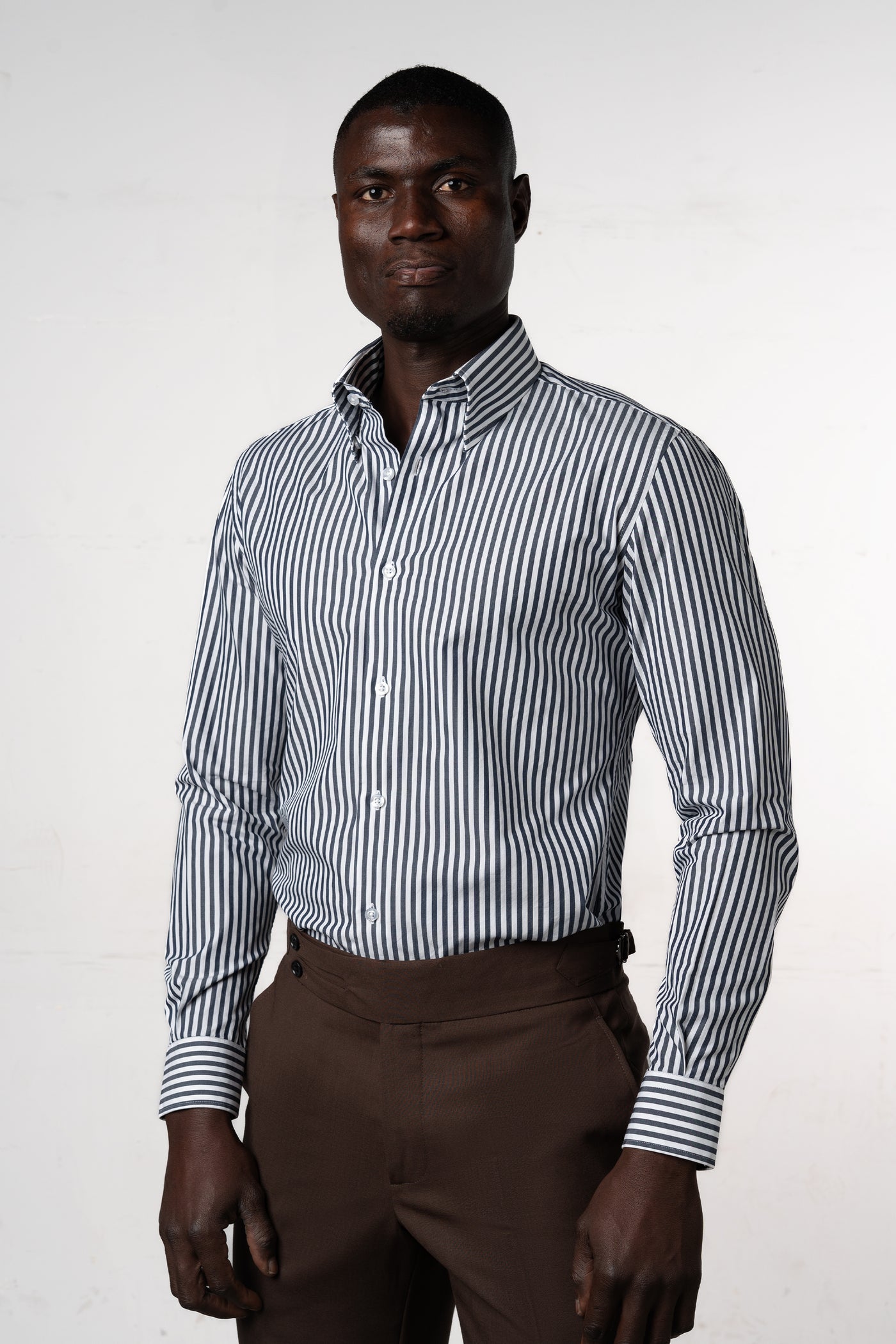 Stripes White+Navy Business Shirt - Camisa BUND