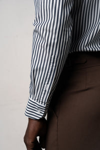 Stripes White+Navy Business Shirt - Camisa BUND