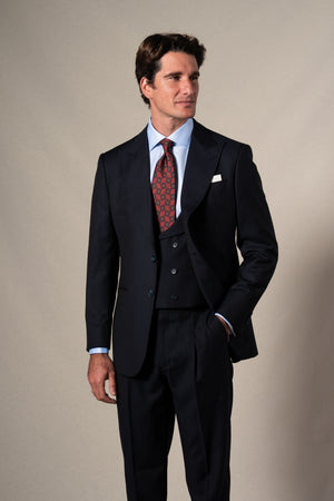 Dark Blue Herringbone 3 Pieces Suit - Traje a medida BUND