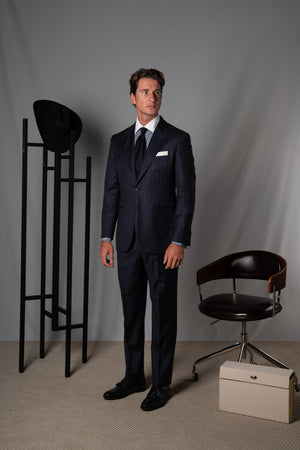 Stripes Dark Navy Wool Suit - Traje a medida BUND