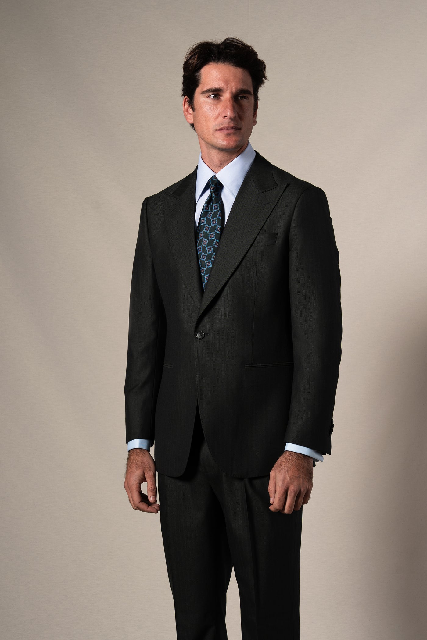 Dark Green Herringbone Suit - Traje a medida BUND