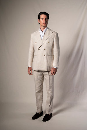 Beige Linen Double Breasted Suit - Traje a medida BUND