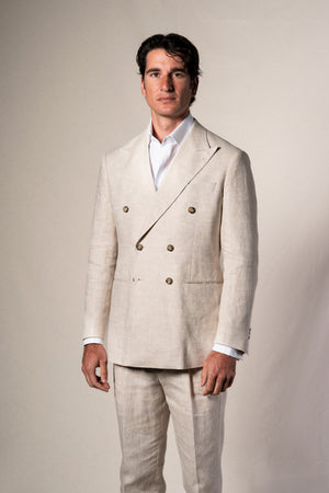 Beige Linen Double Breasted Suit - Traje a medida BUND