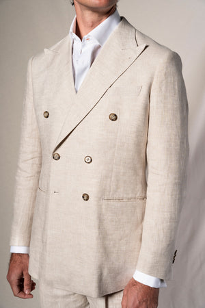 Beige Linen Double Breasted Suit - Traje a medida BUND
