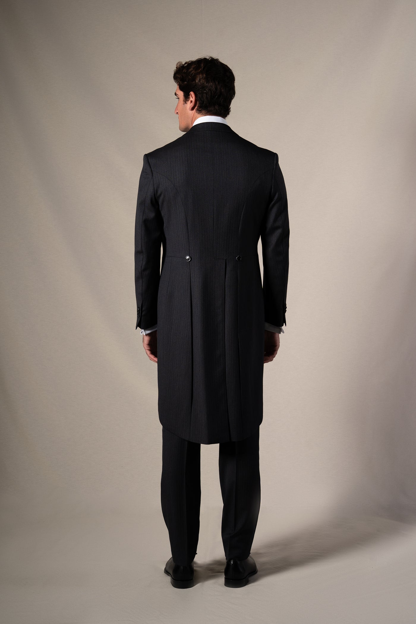 Herringbone Grey Morning Suit Beige Vest - Chaqué BUND