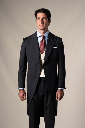 Herringbone Grey Morning Suit Beige Vest - Chaqué BUND